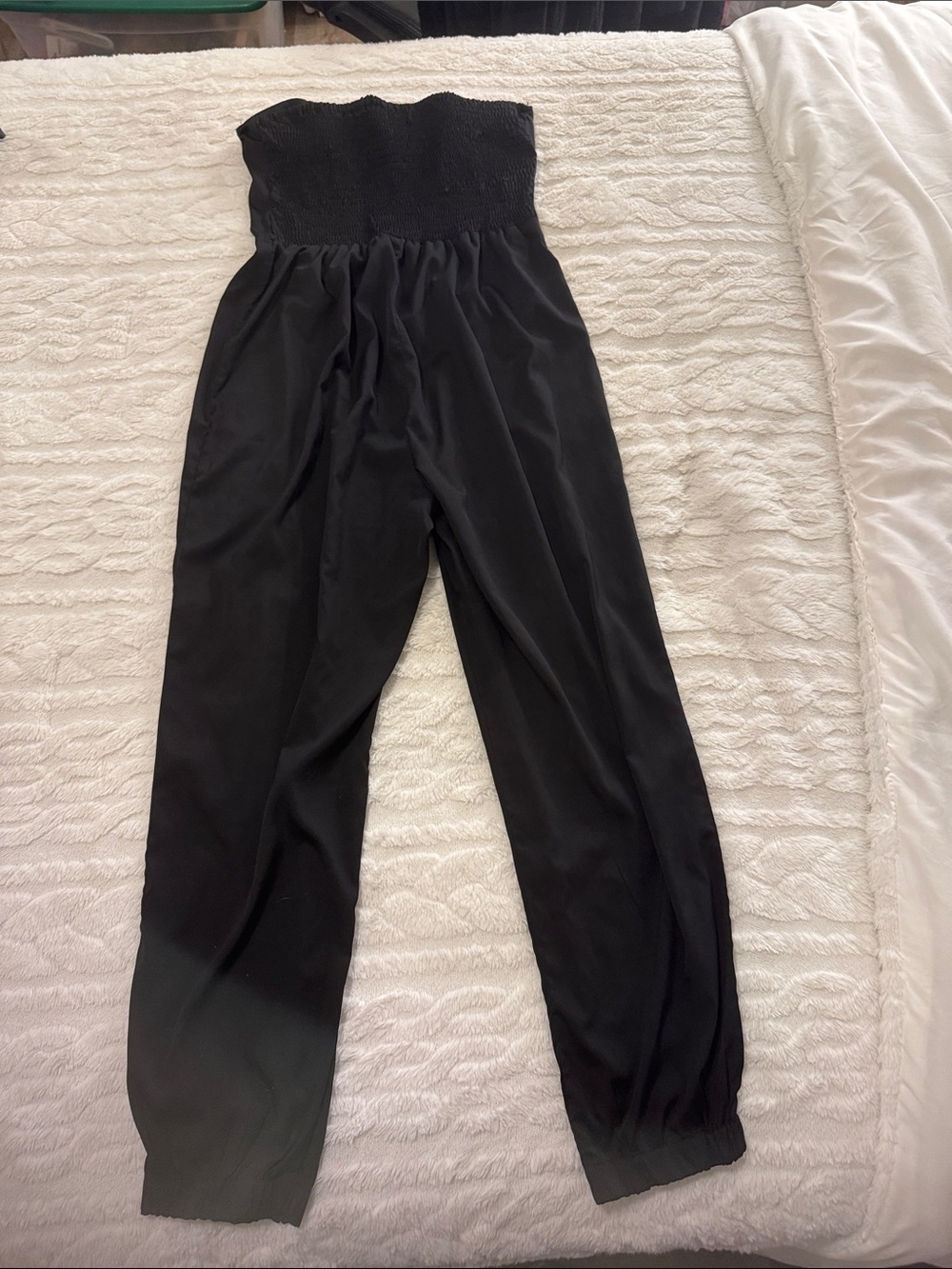 Deb Black Strapless Smocked Ankle Jumpsuit